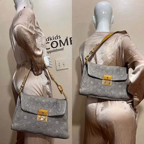 LOUIS VUITTON Alligator-Trimmed Motard Shoulder Bag Buttery Leather exotic Rare! - Picture 3 of 17